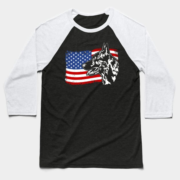 Dutch Shepherd American Flag patriotic dog Baseball T-Shirt by wilsigns